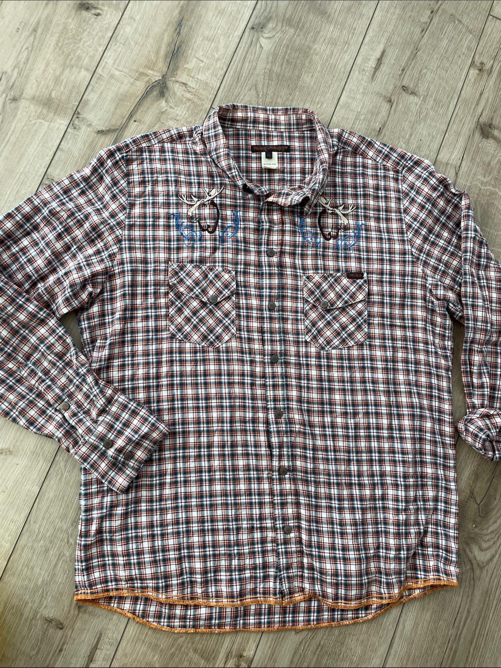 Nudie Jeans Co. 2011 Embroidered Plaid Western Snap Shirt XL Flawless Condition